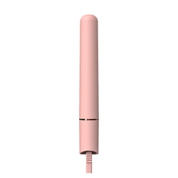 A pink mini hair straightener with a white background